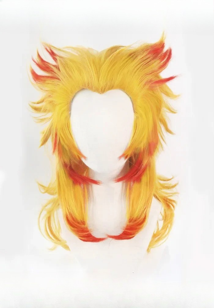 Rengoku Kyoujurou Wig Kimetsu  - مراجعة Anime Cosplay Red Hair وسعره