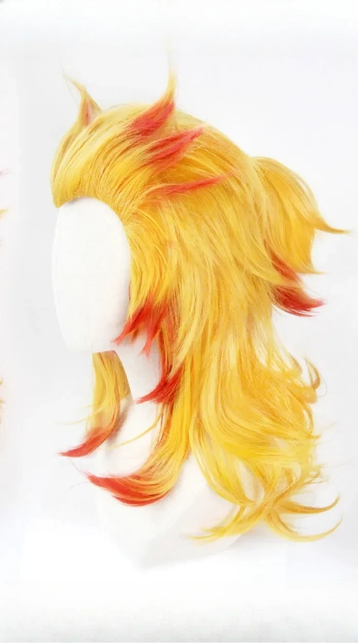 Rengoku Kyoujurou Wig Kimetsu  - مراجعة Anime Cosplay Red Hair وسعره