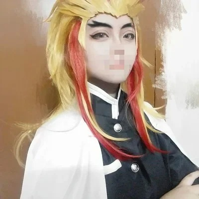 Rengoku Kyoujurou Wig Kimetsu  - مراجعة Anime Cosplay Red Hair وسعره